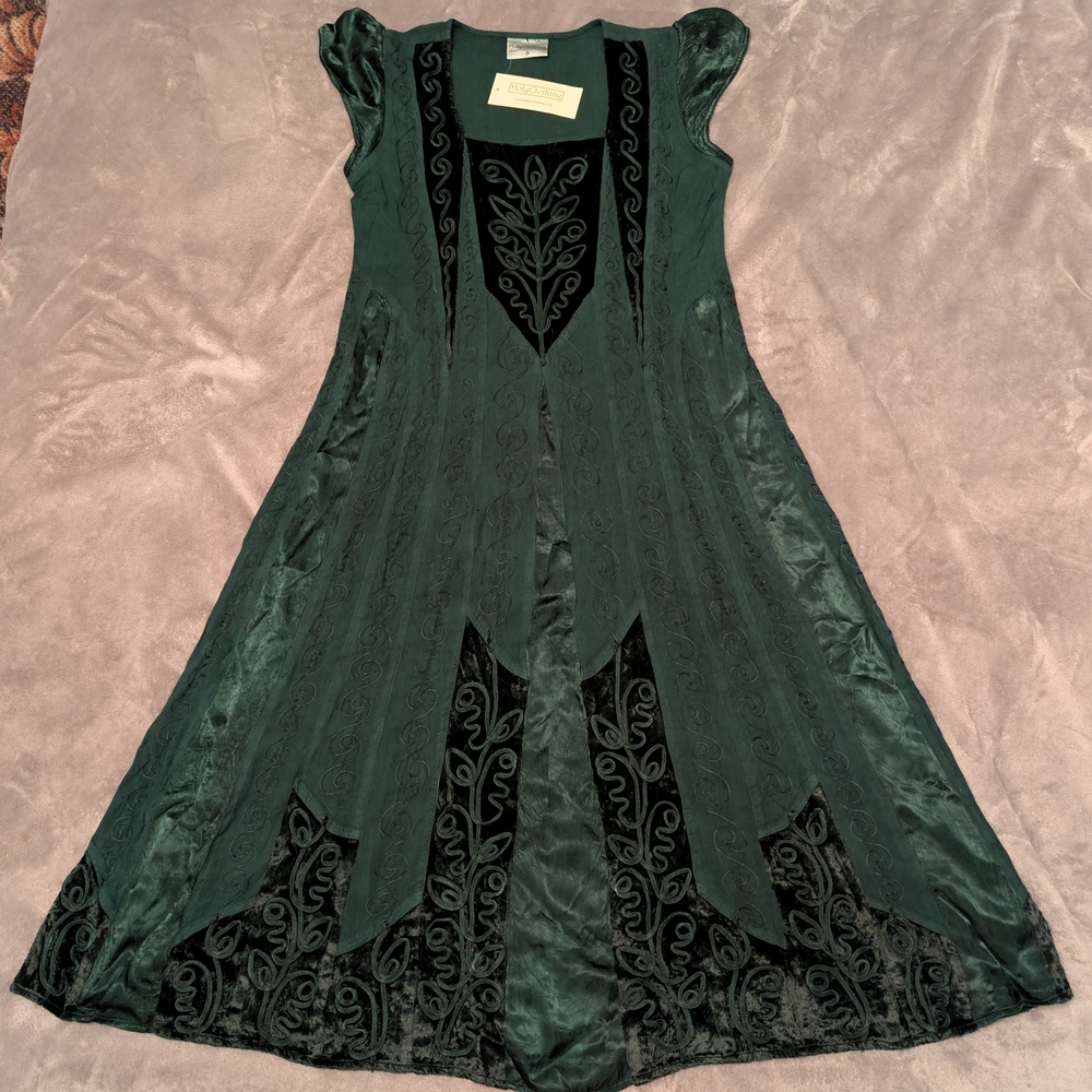 NWT Holy Clothing Womens Small Isolde Embroidered Elegant Maxi Dress Green Jade
